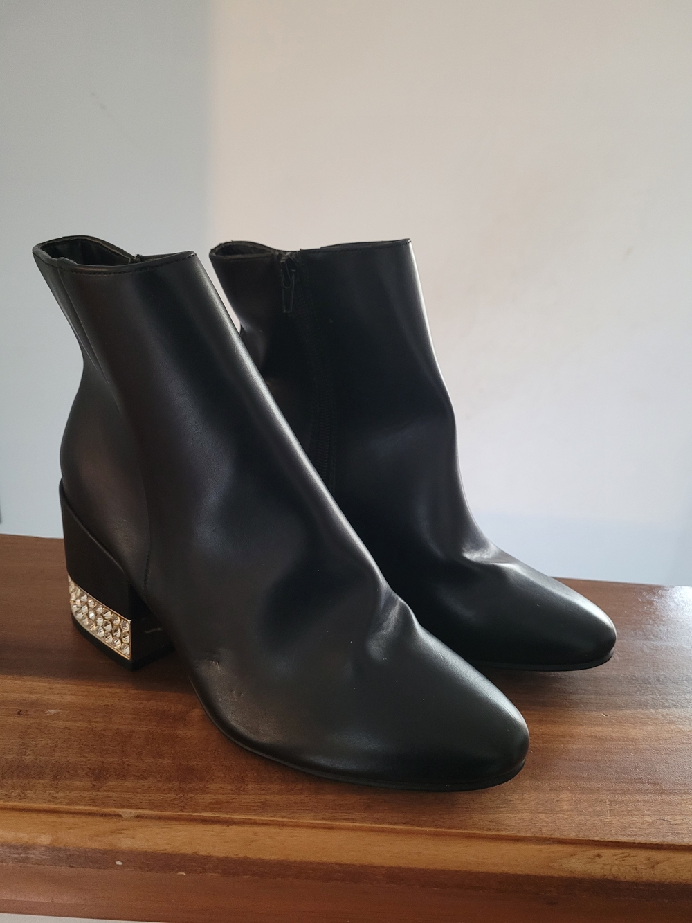 Madden Girl Black Ankle Boots with Crystal-Trim Block Heel